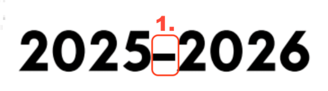 The date range 2025–2026 set large, with the connecting hyphen circled in red.